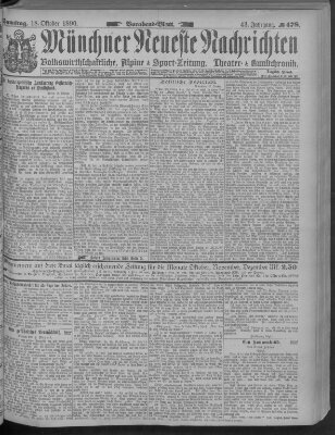 Münchner neueste Nachrichten Samstag 18. Oktober 1890