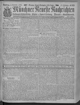 Münchner neueste Nachrichten Samstag 1. November 1890