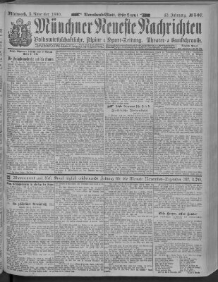 Münchner neueste Nachrichten Mittwoch 5. November 1890