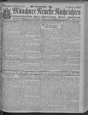 Münchner neueste Nachrichten Donnerstag 6. November 1890