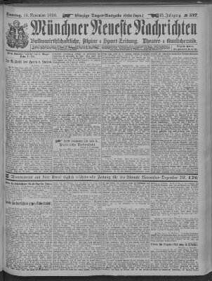 Münchner neueste Nachrichten Sonntag 16. November 1890