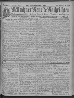 Münchner neueste Nachrichten Dienstag 18. November 1890