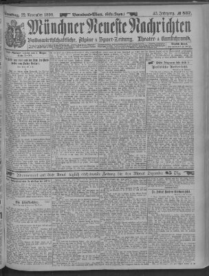 Münchner neueste Nachrichten Samstag 22. November 1890