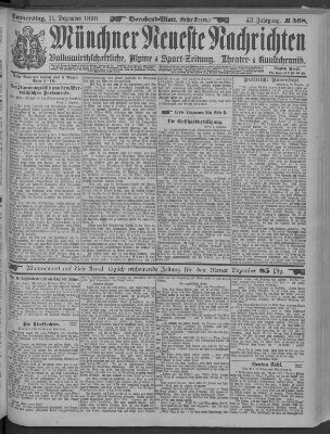 Münchner neueste Nachrichten Donnerstag 11. Dezember 1890