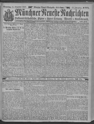 Münchner neueste Nachrichten Sonntag 14. Dezember 1890