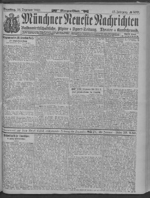 Münchner neueste Nachrichten Dienstag 16. Dezember 1890