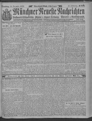 Münchner neueste Nachrichten Dienstag 16. Dezember 1890