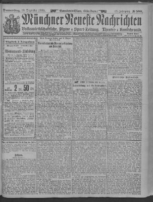 Münchner neueste Nachrichten Donnerstag 18. Dezember 1890