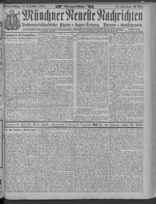 Münchner neueste Nachrichten Donnerstag 18. Dezember 1890