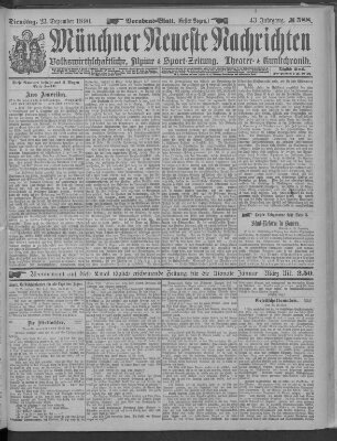 Münchner neueste Nachrichten Dienstag 23. Dezember 1890