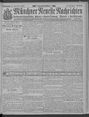 Münchner neueste Nachrichten Mittwoch 24. Dezember 1890