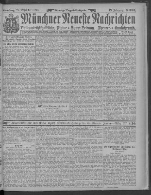 Münchner neueste Nachrichten Samstag 27. Dezember 1890