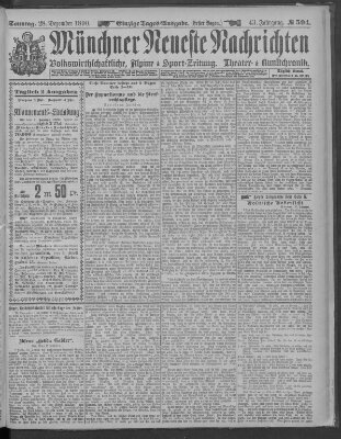 Münchner neueste Nachrichten Sonntag 28. Dezember 1890