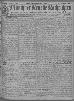 Münchner neueste Nachrichten Mittwoch 1. Februar 1888