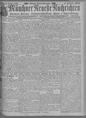 Münchner neueste Nachrichten Montag 27. Februar 1888