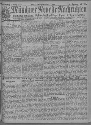 Münchner neueste Nachrichten Donnerstag 1. März 1888