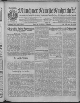 Münchner neueste Nachrichten Dienstag 16. April 1929