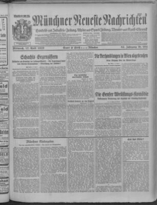 Münchner neueste Nachrichten Mittwoch 17. April 1929