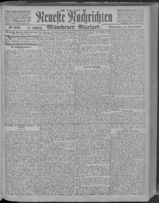 Neueste Nachrichten und Münchener Anzeiger (Münchner neueste Nachrichten) Donnerstag 15. April 1886