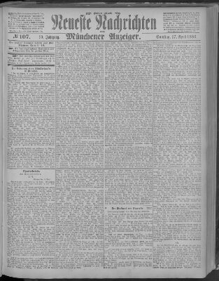 Neueste Nachrichten und Münchener Anzeiger (Münchner neueste Nachrichten) Samstag 17. April 1886