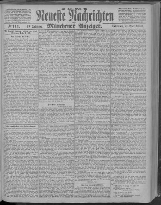 Neueste Nachrichten und Münchener Anzeiger (Münchner neueste Nachrichten) Mittwoch 21. April 1886