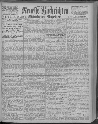 Neueste Nachrichten und Münchener Anzeiger (Münchner neueste Nachrichten) Samstag 24. April 1886