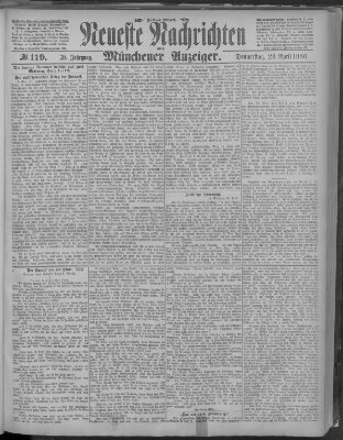 Neueste Nachrichten und Münchener Anzeiger (Münchner neueste Nachrichten) Donnerstag 29. April 1886