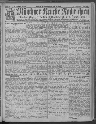 Münchner neueste Nachrichten Dienstag 21. August 1888