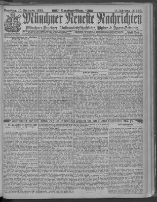 Münchner neueste Nachrichten Samstag 15. September 1888