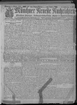 Münchner neueste Nachrichten Montag 1. Oktober 1888