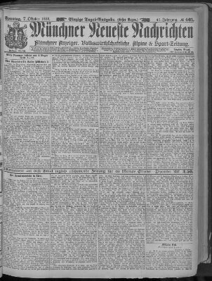 Münchner neueste Nachrichten Sonntag 7. Oktober 1888