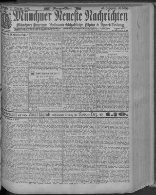 Münchner neueste Nachrichten Mittwoch 31. Oktober 1888