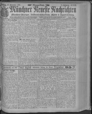 Münchner neueste Nachrichten Dienstag 27. November 1888