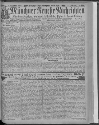 Münchner neueste Nachrichten Sonntag 16. Dezember 1888