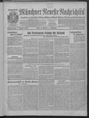 Münchner neueste Nachrichten Donnerstag 1. August 1929