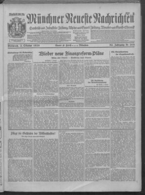 Münchner neueste Nachrichten Mittwoch 2. Oktober 1929