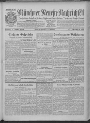 Münchner neueste Nachrichten Montag 7. Oktober 1929