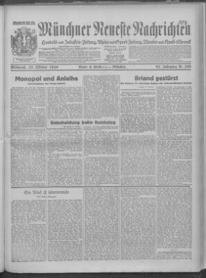 Münchner neueste Nachrichten Mittwoch 23. Oktober 1929