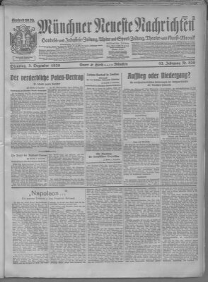 Münchner neueste Nachrichten Dienstag 3. Dezember 1929