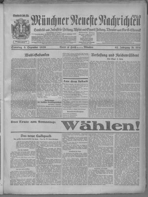 Münchner neueste Nachrichten Sonntag 8. Dezember 1929