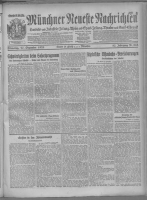 Münchner neueste Nachrichten Dienstag 17. Dezember 1929