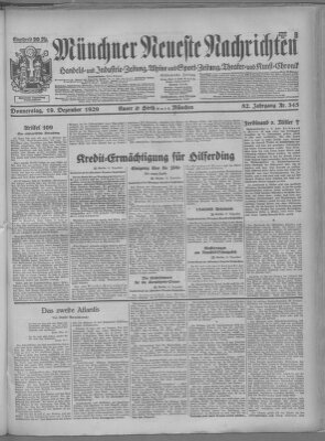 Münchner neueste Nachrichten Donnerstag 19. Dezember 1929