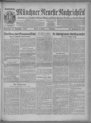 Münchner neueste Nachrichten Samstag 21. Dezember 1929