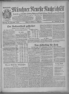 Münchner neueste Nachrichten Montag 23. Dezember 1929