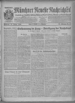 Münchner neueste Nachrichten Mittwoch 15. Januar 1930