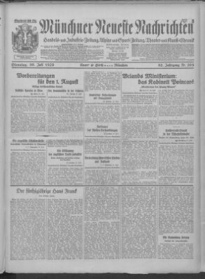 Münchner neueste Nachrichten Dienstag 30. Juli 1929