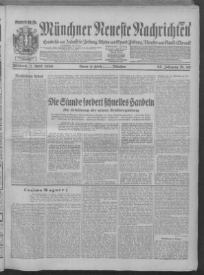 Münchner neueste Nachrichten Mittwoch 2. April 1930