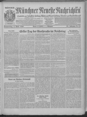 Münchner neueste Nachrichten Donnerstag 3. April 1930