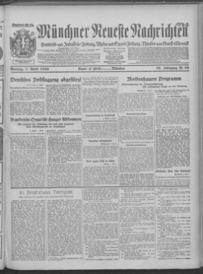 Münchner neueste Nachrichten Montag 7. April 1930