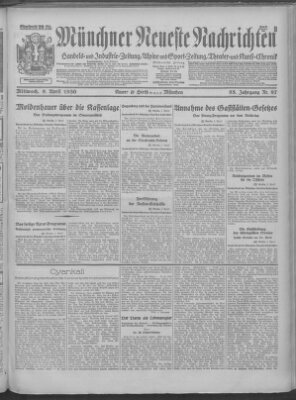 Münchner neueste Nachrichten Mittwoch 9. April 1930